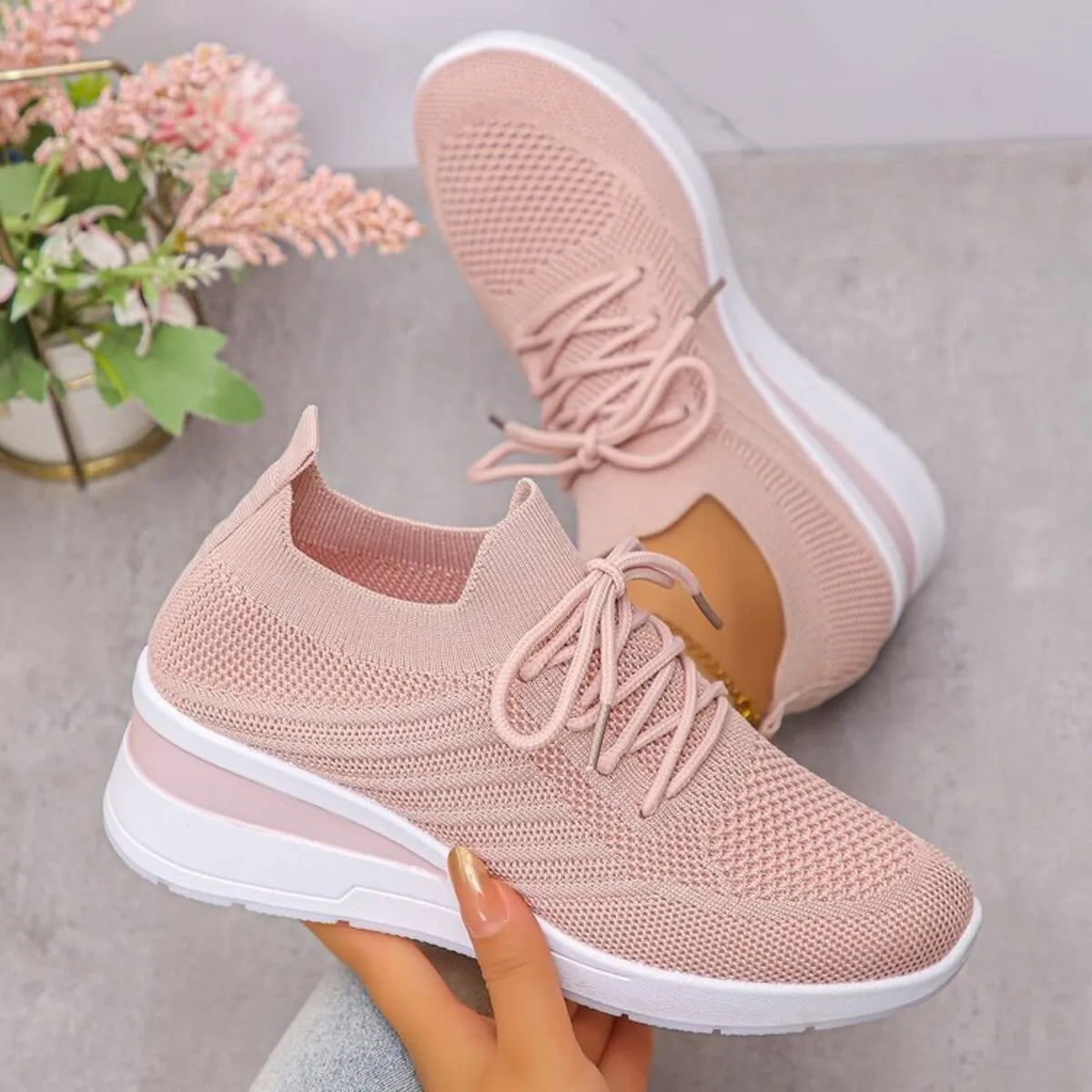 Lace-Up Wedge Athletic Sneakers – Sporty Chic Comfort