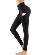 Black high-waisted pocket leggings, full-length side view with pocket detail