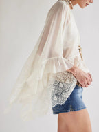 Lace V-Neck Ruffle Long Sleeve Cover-Up – Chic Beachwear Layer