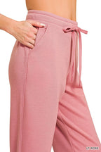 Light rose scuba joggers with drawstring waist and side pocket