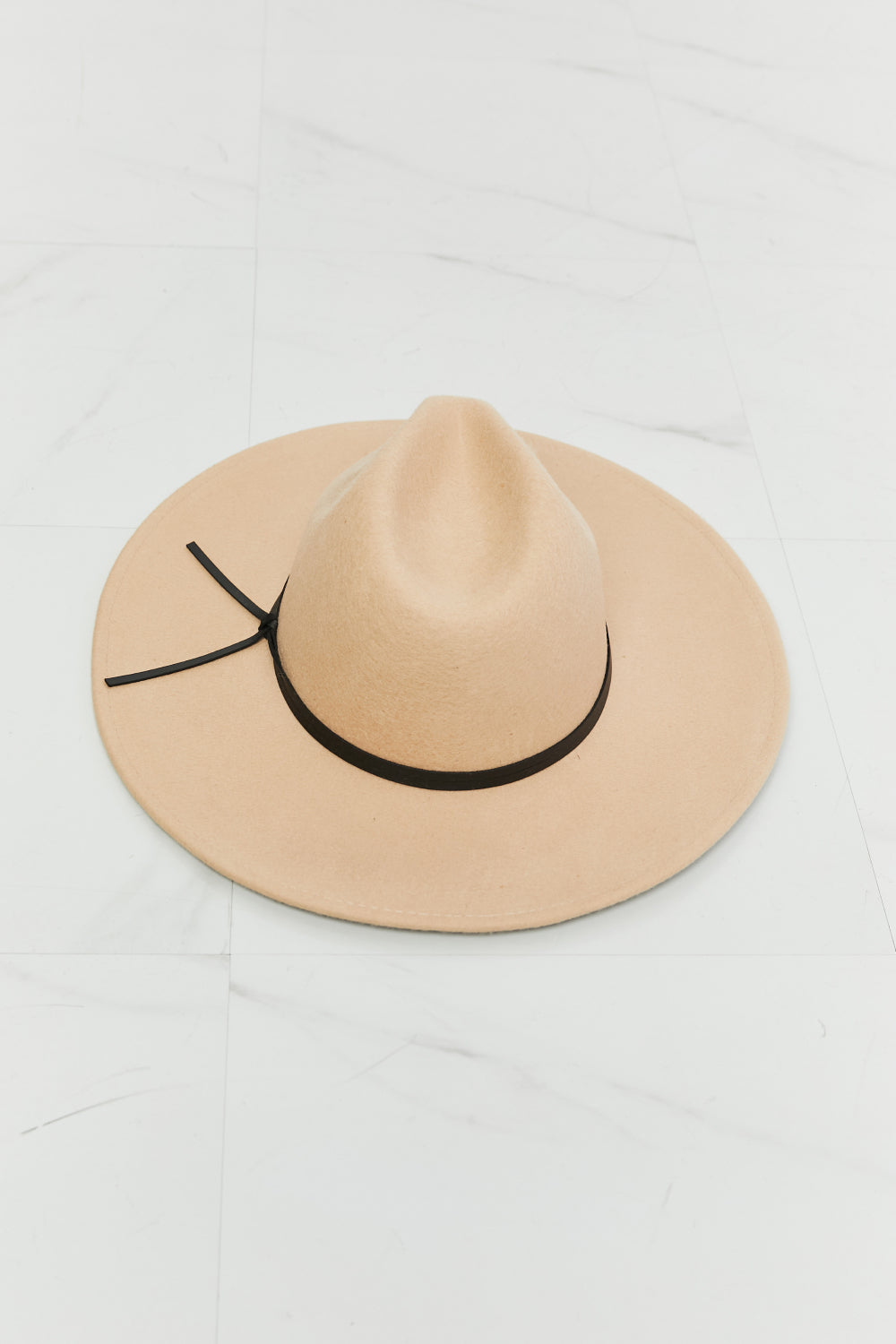 Beige Fedora Hat with Faux Leather Knot – Adjustable & Stylish