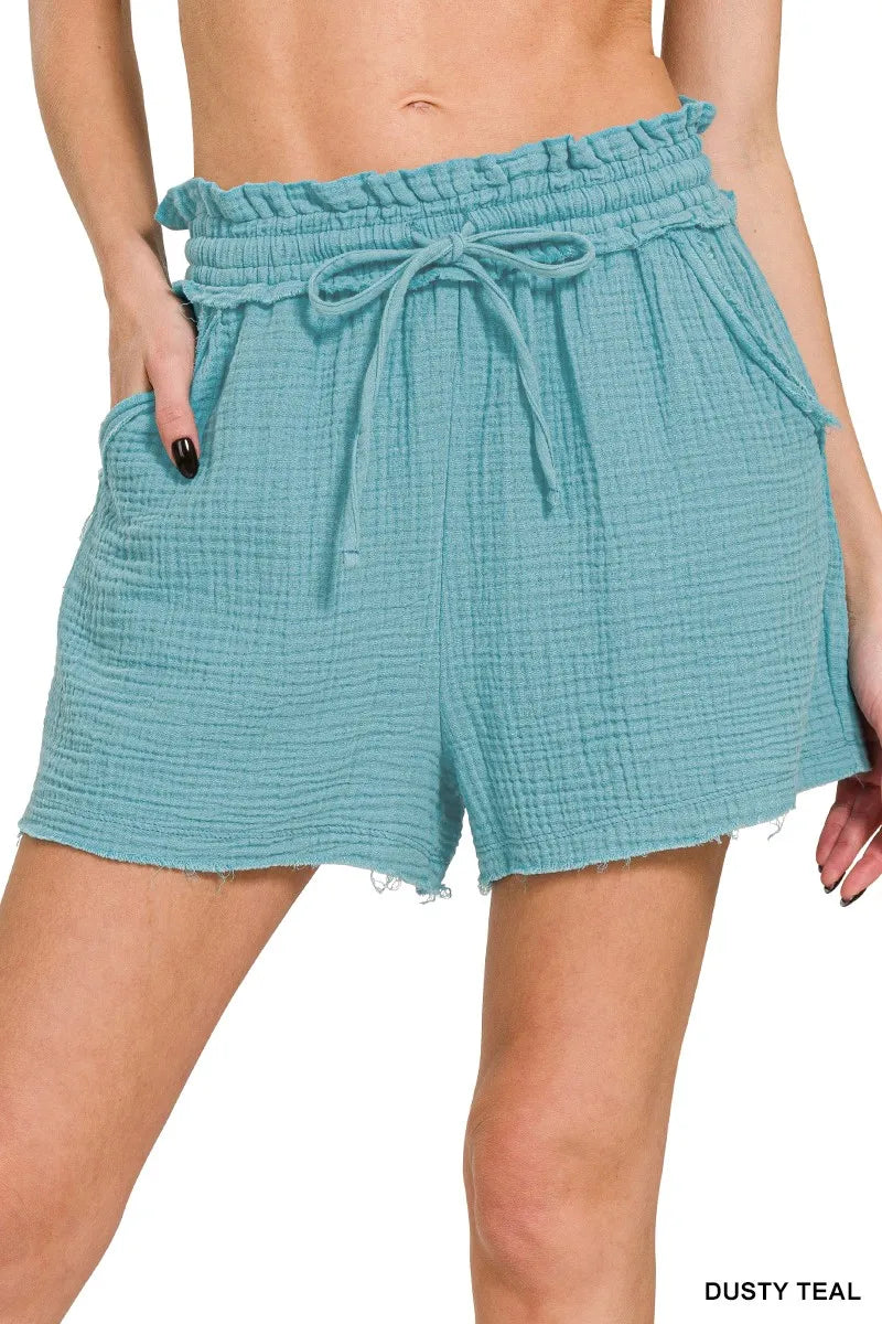 Zenana High-Waist Casual Shorts – Dusty Teal Comfort Fit