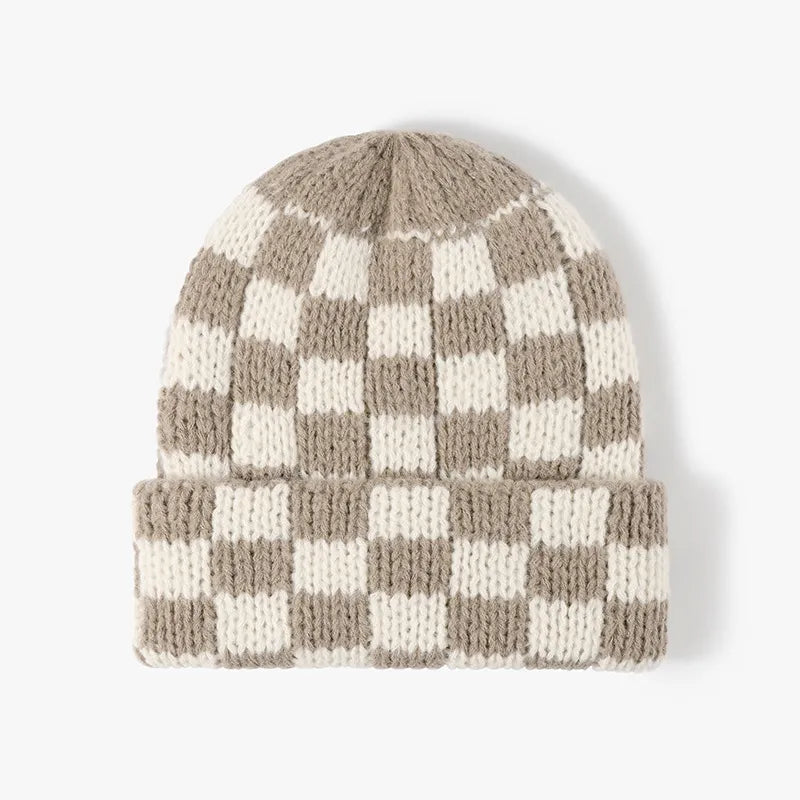 Thermal Checkered Hat – Warm Stylish Winter Beanie