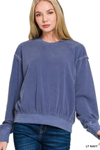 Zenana Soft Fleece Pigment Dye Round Neck Pullover