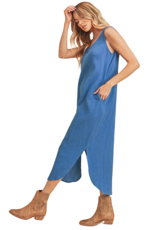 Aemi + Co Round Neck Midi Tank Dress with Pockets