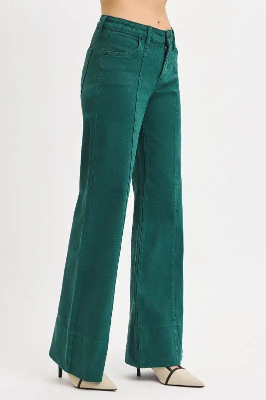 Tummy Control Mid Rise Wide Leg Jeans – Stylish Flattering Fit