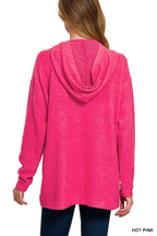 Hot Pink Hooded Pullover Sweater – Relaxed Fit & Bold Everyday Style