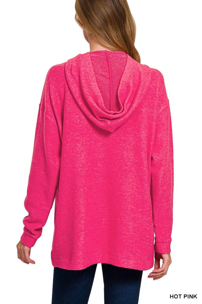 Hot Pink Hooded Pullover Sweater – Relaxed Fit & Bold Everyday Style