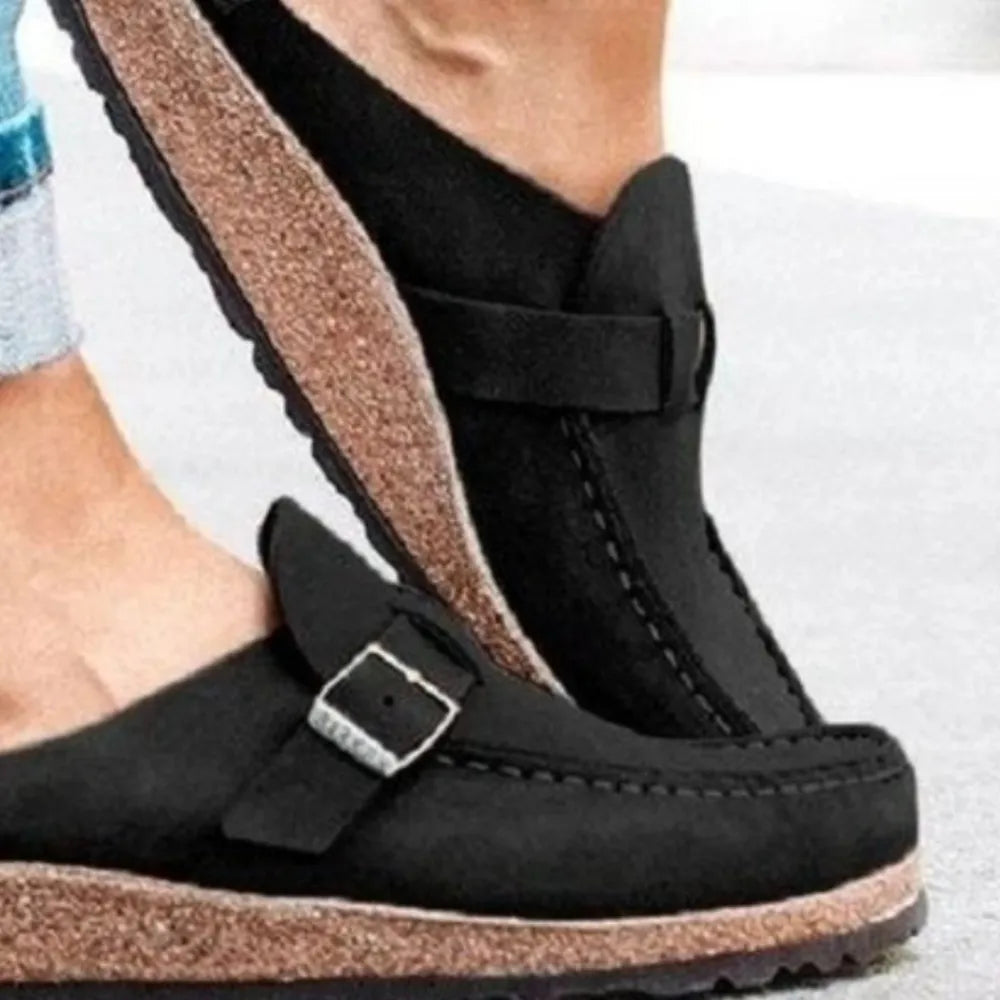 Round Toe Low Heel Buckle Loafers – Classic Comfortable Style