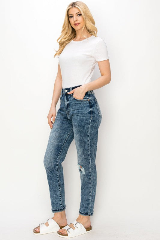 Artemis Vintage High Rise Distressed Mom Jeans – Stretchy Retro Fit
