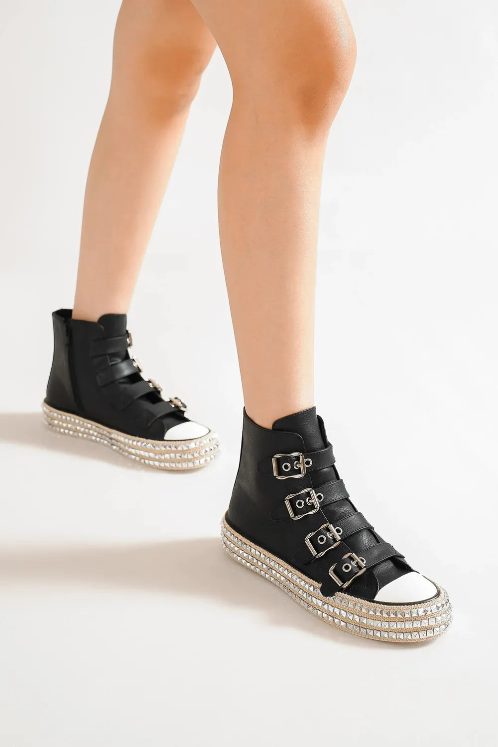 Multi-Buckle Studded Platform Sneakers – Edgy Punk Street Style