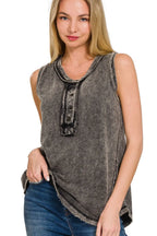 Acid Wash Tank Top – Vintage Look, Button Front & Relaxed Fit