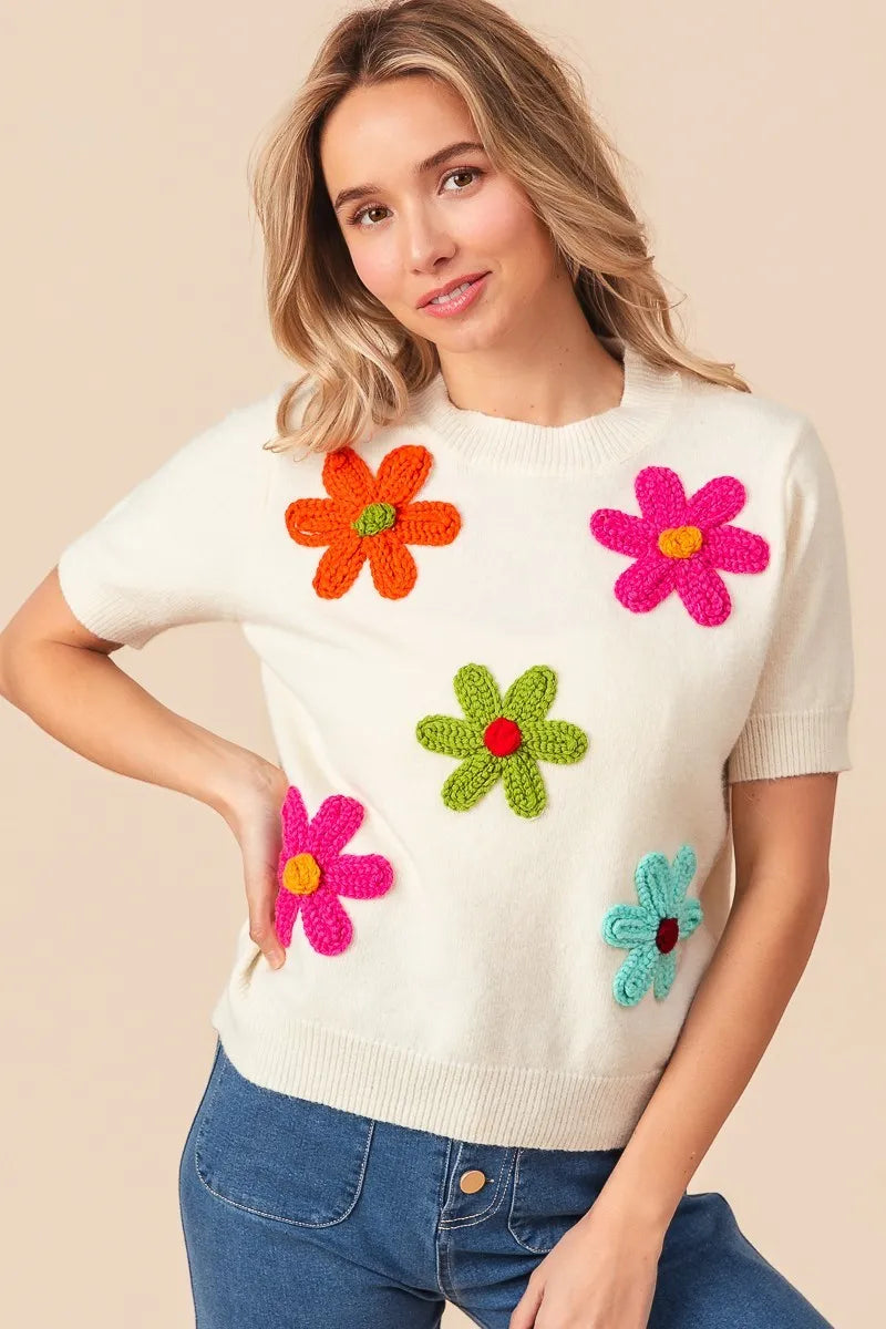 Embroidered Daisy Pullover Sweater – Cheerful, Soft & Feminine