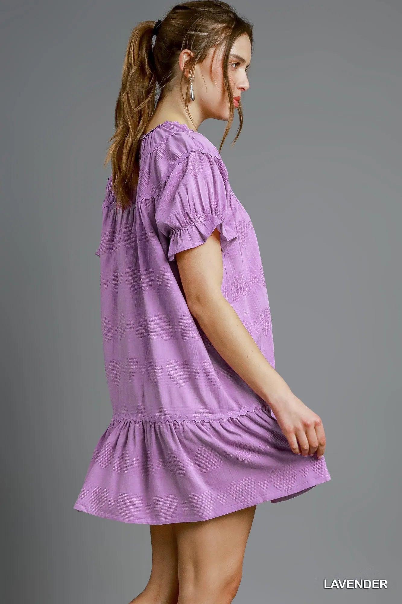 Heart Pattern Babydoll Dress with Ruffle Sleeves Cute & Flirty Style