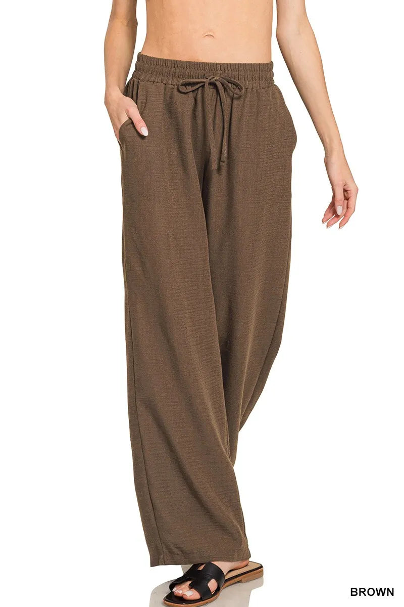 Zenana Woven Crepe Elastic Band Pants – Chic & Versatile Style