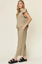 Ruffle Sleeve Top & Wide-Leg Pants Set – Chic, Comfy & Effortless