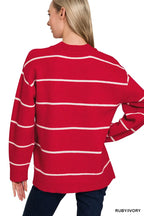 Red Striped Pullover Sweater | Classic Women’s Knit Crewneck Top