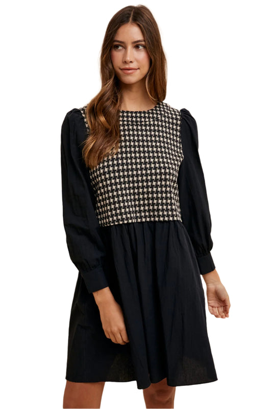 Annie Wear Tie Back Plaid Round Neck Mini Dress