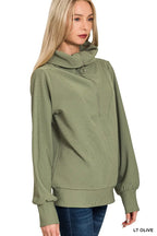 Olive Green Ribbed Knit Lounge Set – Half-Zip Hoodie & Palazzo Pants