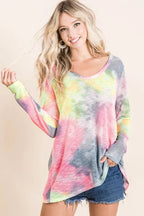 Tie-Dye Print Low Gauge Knit Top | Trendy Women’s Casual Lightweight Shirt