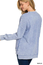 Acid Washed Double Ribbed Hi-Low Pullover – Edgy Casual Style