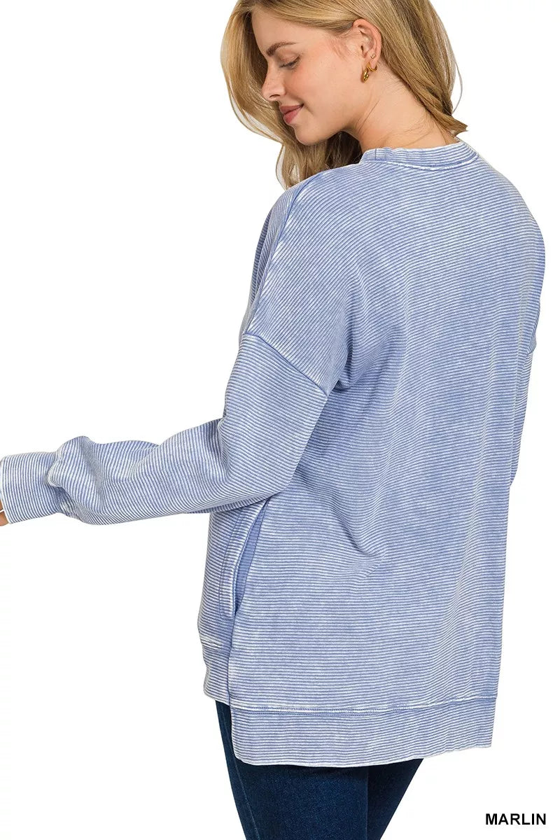 Acid Washed Double Ribbed Hi-Low Pullover – Edgy Casual Style