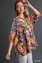 Mix Paisley Boho Tunic Blouse – Flowy Bohemian Top for Any Occasion