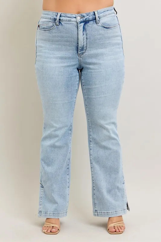 Judy Blue Women's High Waist Tummy Control Vintage Wash Slim Bootcut Jeans.