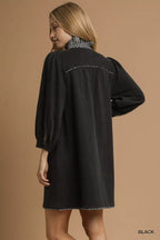 French Terry Balloon Sleeve Shift Dress with Leopard Print