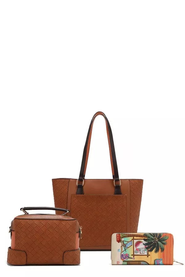 Sun & Sand 3-Piece Set | Tropical Handbag, Crossbody & Wallet Trio