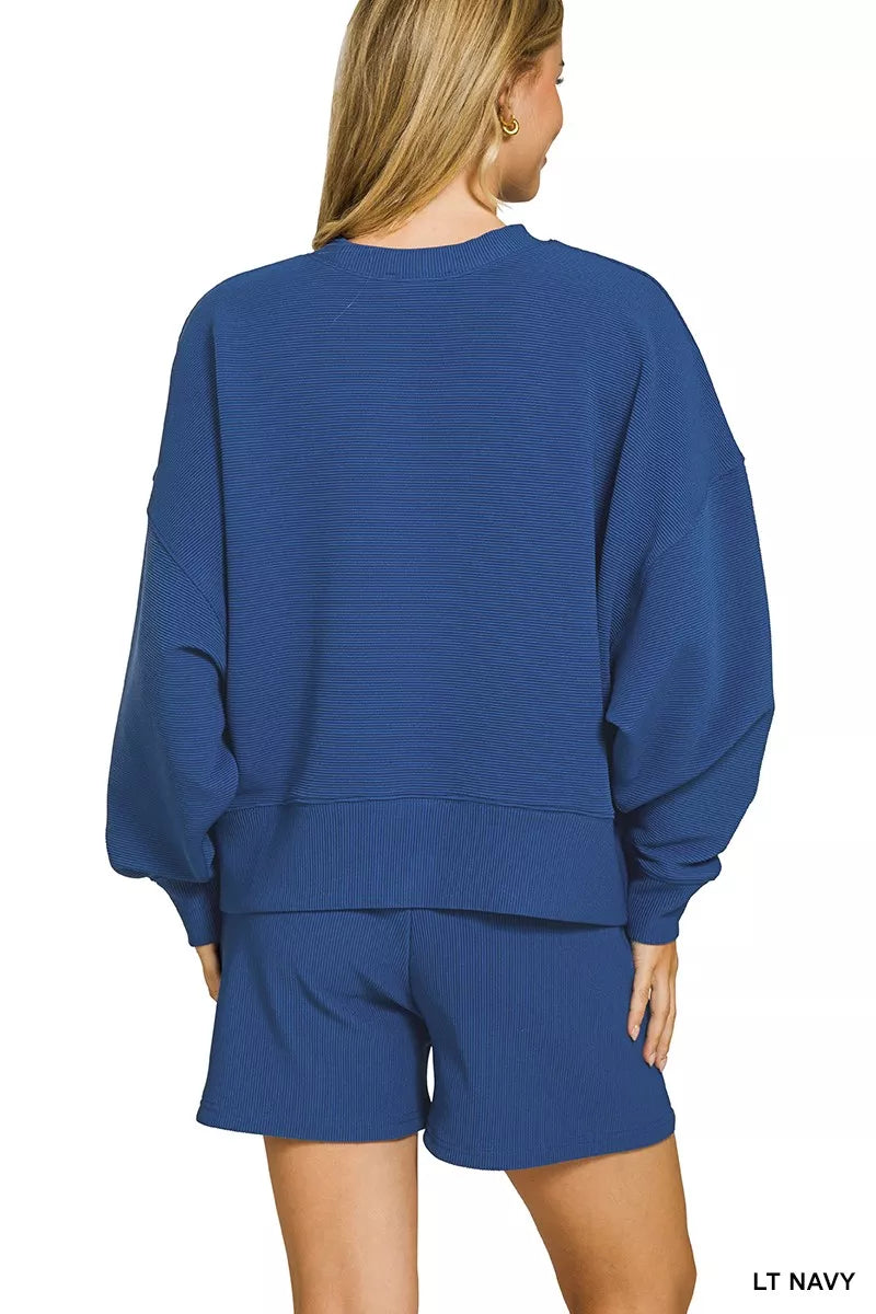 Zenana Ribbed Pullover & Shorts Set – Chic Lounge Style for Every Season