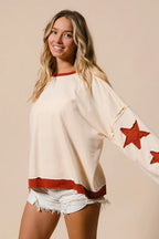 Oversized Cream Sweatshirt with Red Star Graphics – Casual Streetwear