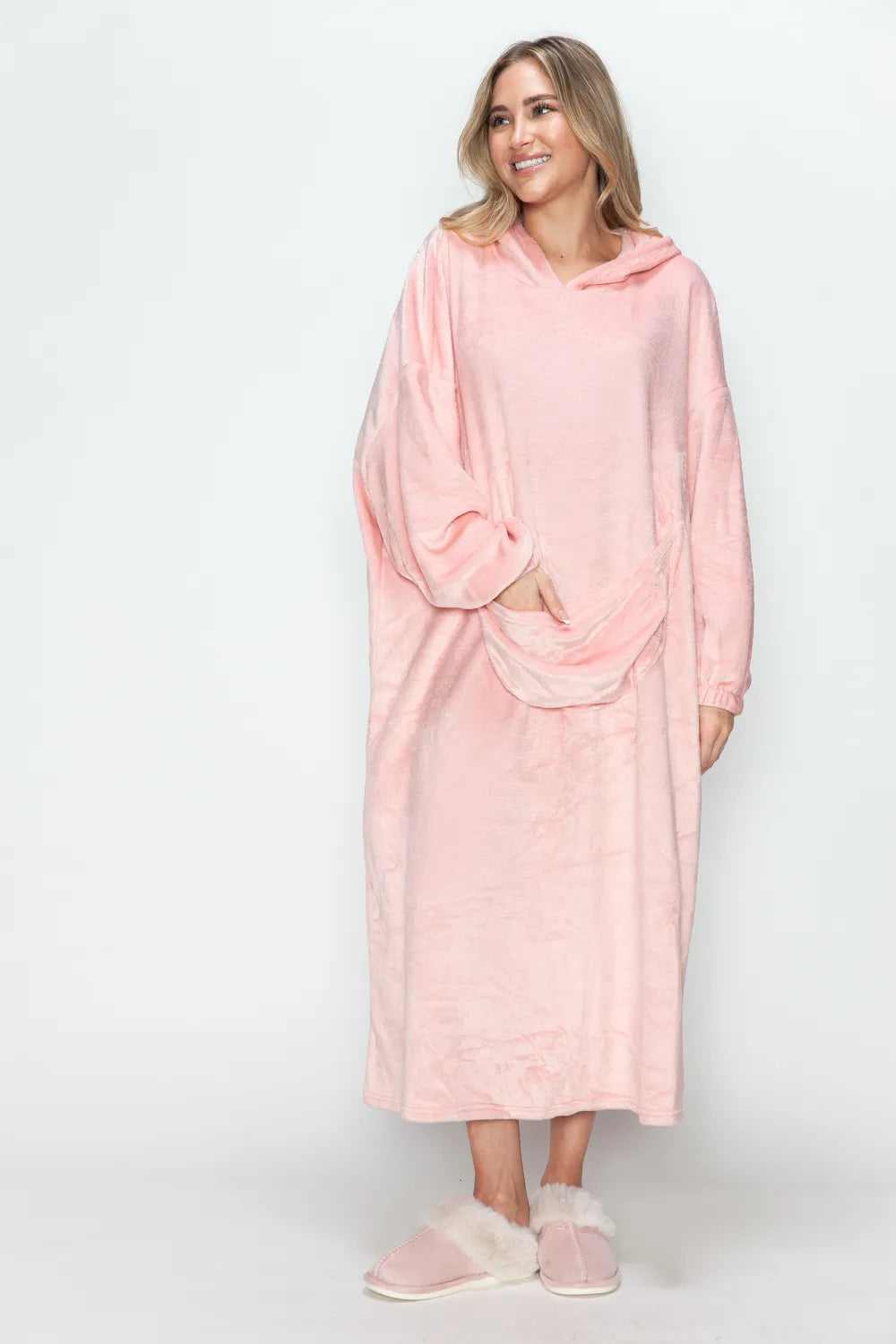 Pocketed Hooded Midi Lounge Dress – Cozy, Casual & Stylish