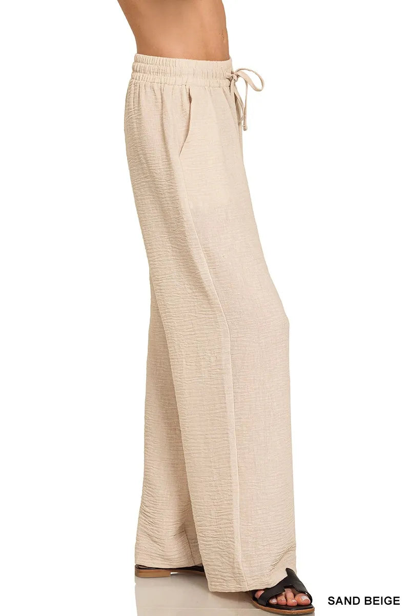 Zenana Woven Crepe Elastic Waist Pants – Chic, Versatile & Comfortable