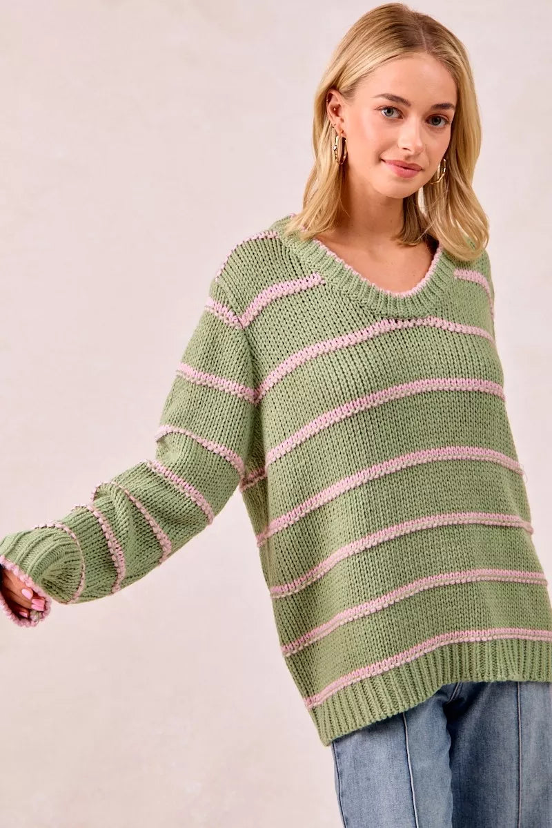 BiBi Striped Long Sleeve Sweater – Classic Cozy Everyday Style