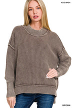 Washed Side Slit Oversized Sweater – Vintage Casual Knit Top
