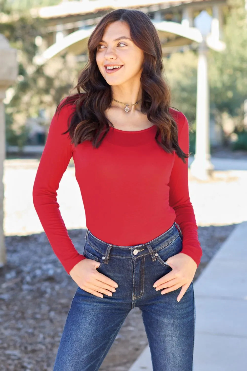 Round Neck Long Sleeve Bodysuit – Sleek, Stretchy & Stylish