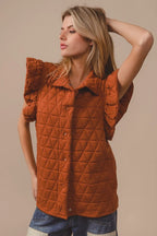 Rust Orange Quilted Vest Coat – Oversized Button-Up for Fall Layers