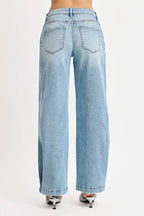 Mid Rise Wide Barrel Snap Hem Jeans | Versatile Trendy Denim