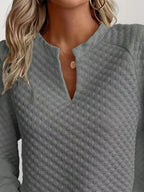 Notched Raglan Sleeve Sweatshirt – Casual Cozy Pullover