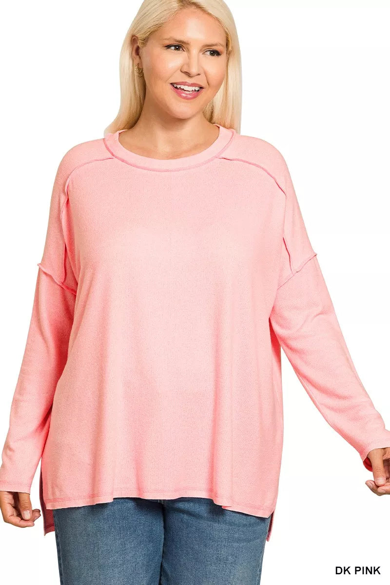 Pink Long Sleeve T-Shirt for Women | Comfortable Casual Cotton Blend Top