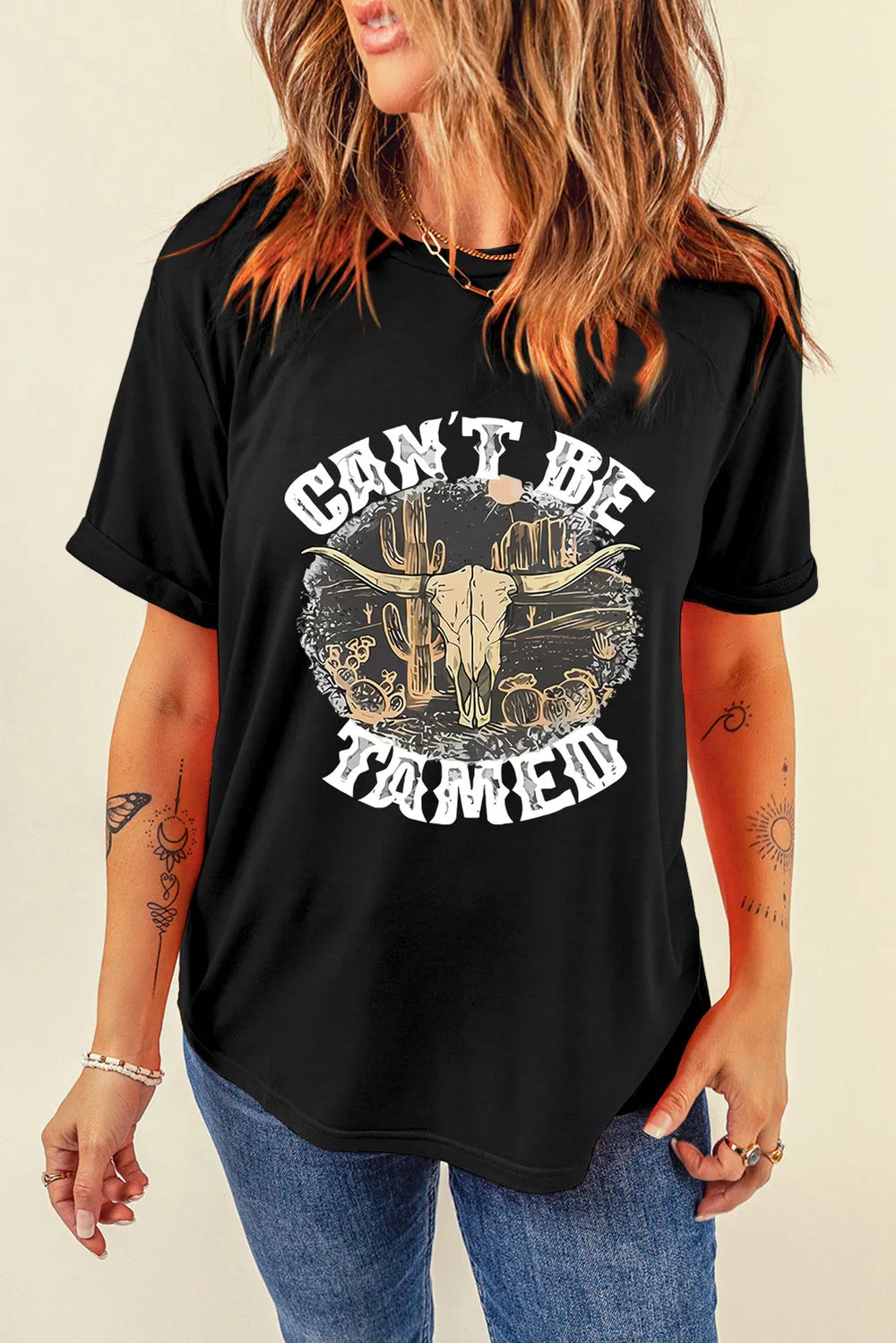 Western Graphic Round Neck Short Sleeve T-Shirt – Casual & Trendy