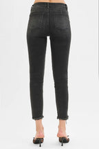 Dreamkue-Risen Women's Tummy Control Mid Rise Crop Skinny Jeans Shaping Stretch Denim Pants