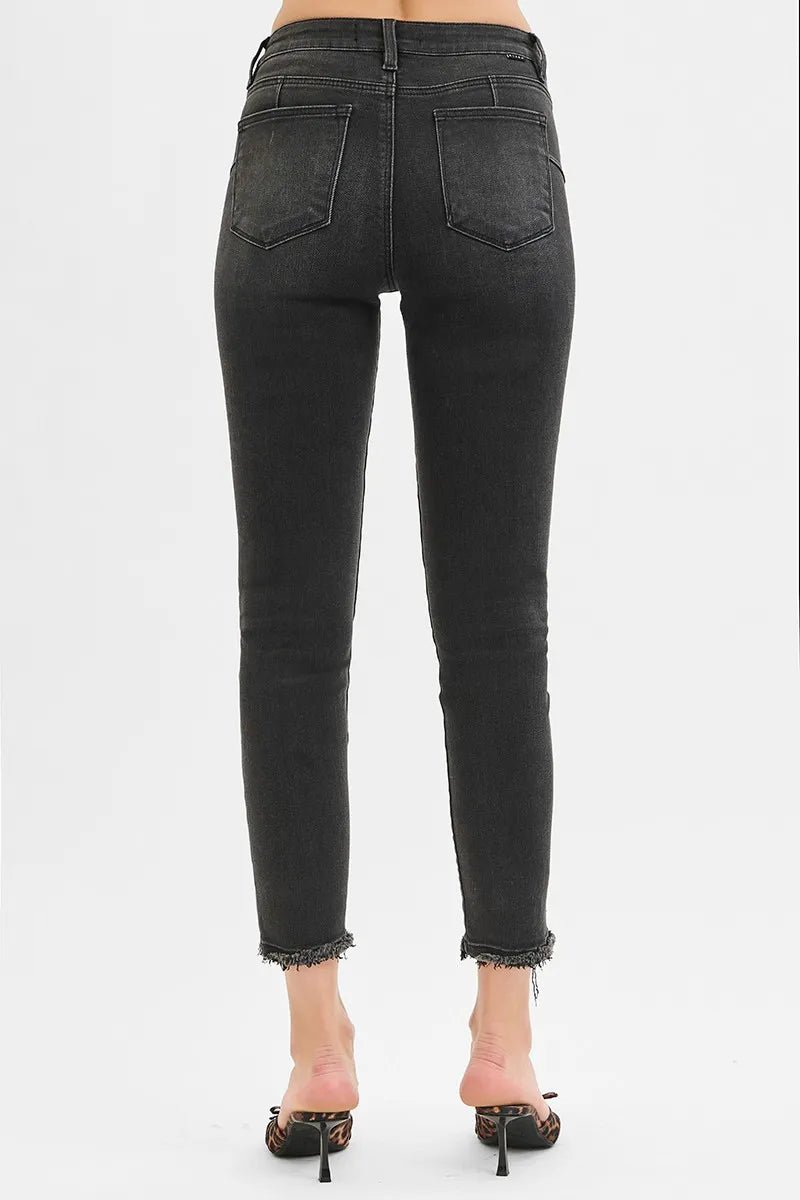Dreamkue-Risen Women's Tummy Control Mid Rise Crop Skinny Jeans Shaping Stretch Denim Pants