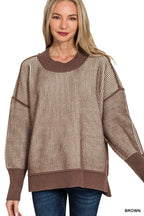 Exposed Seam Two Tone Ribbed Sweater – Trendy Winter Knitwear