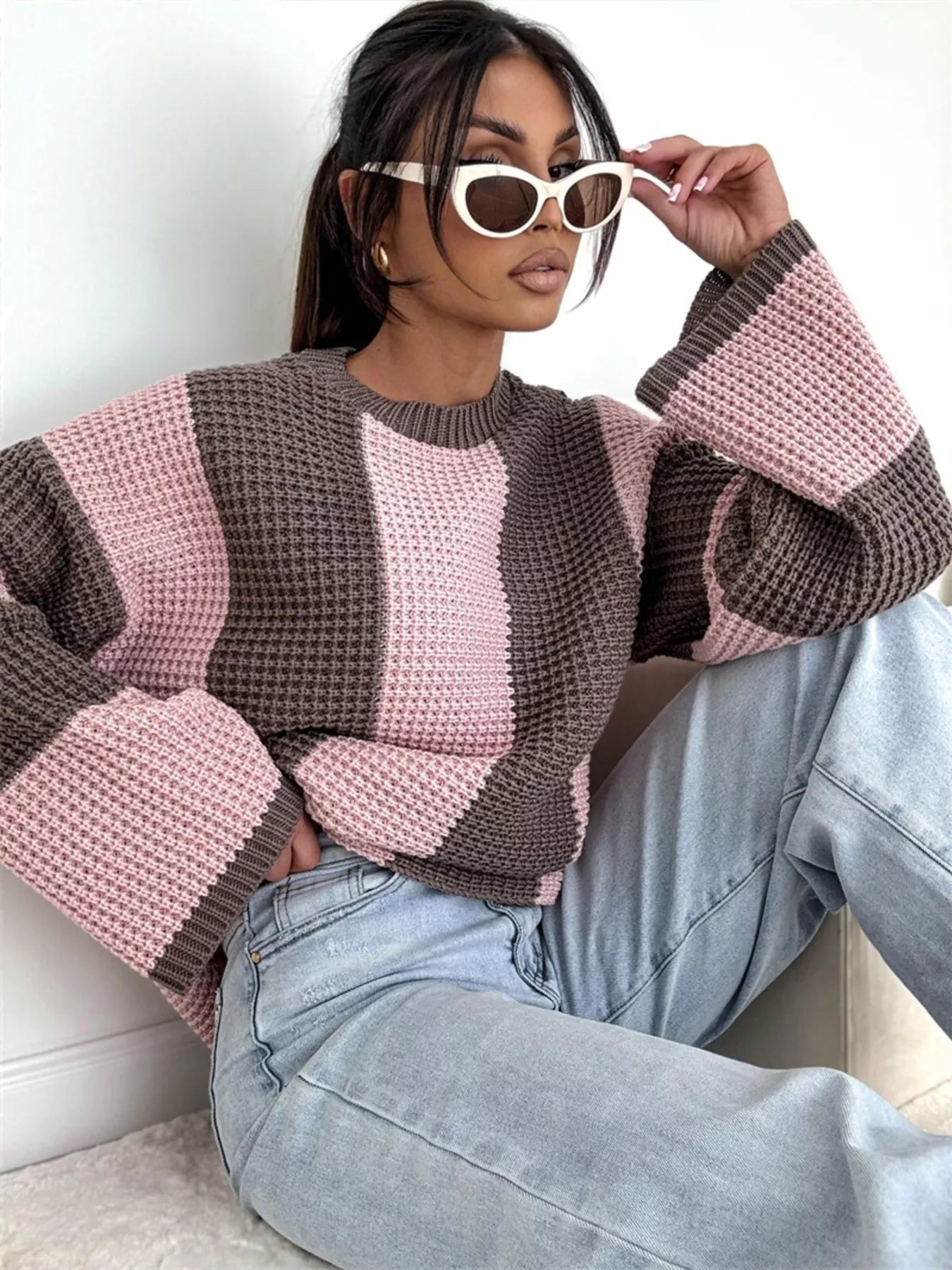 Color Block Long Sleeve Sweater – Trendy Casual Knitwear