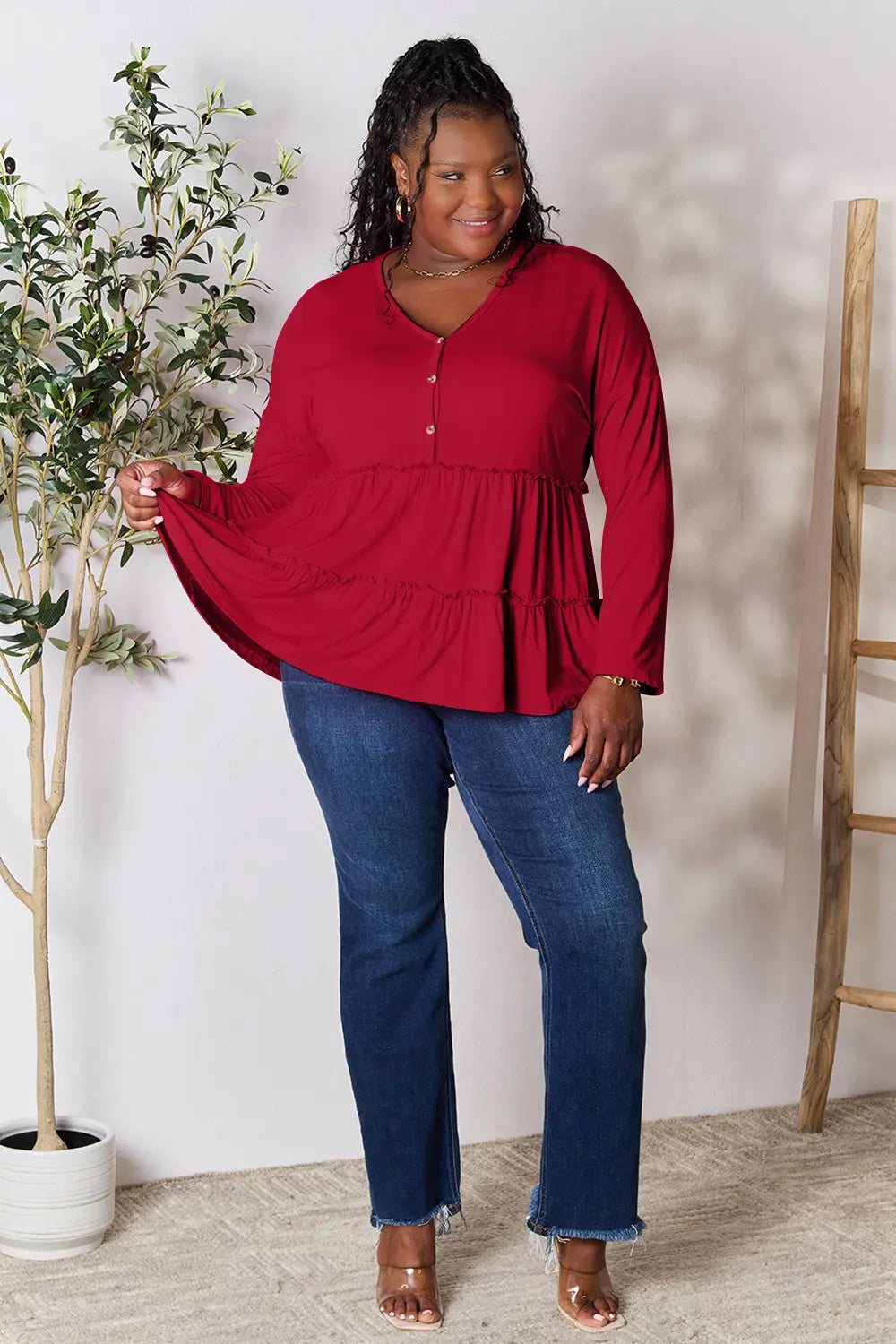 Half Button Ruffle Hem Blouse – Feminine, Flowy & Versatile