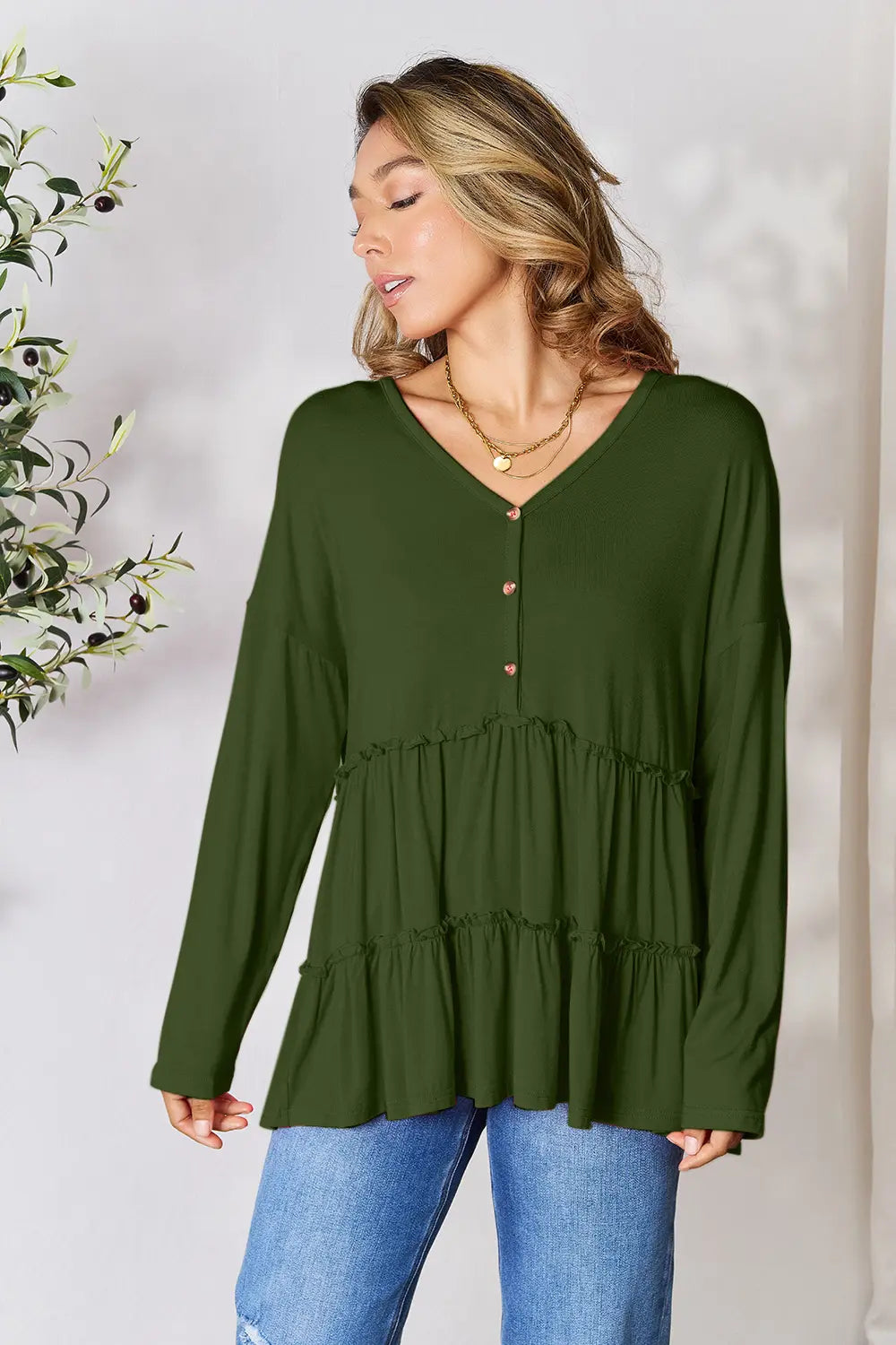 Half Button Ruffle Hem Blouse – Feminine, Flowy & Versatile