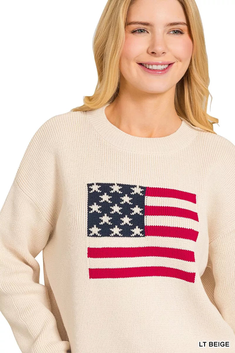 Zenana American Flag Sweater – Classic Crew Neck Patriotic Knit