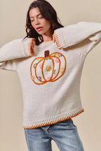 Pumpkin Floral Embroidered Thanksgiving Sweater – Festive Fall Knit